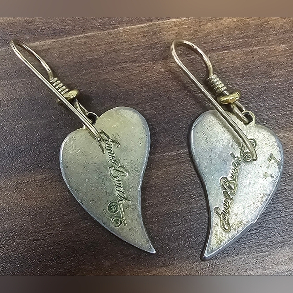 Laurel Burch DOVE HEART Bright Red Gold Tone Dangle Earrings - Picture 4 of 8